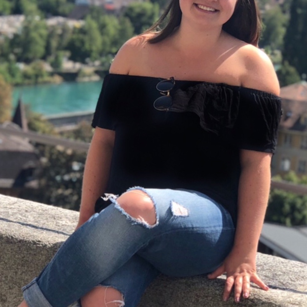 Off the Shoulder Black Ruffle Top - Picture 2 of 2